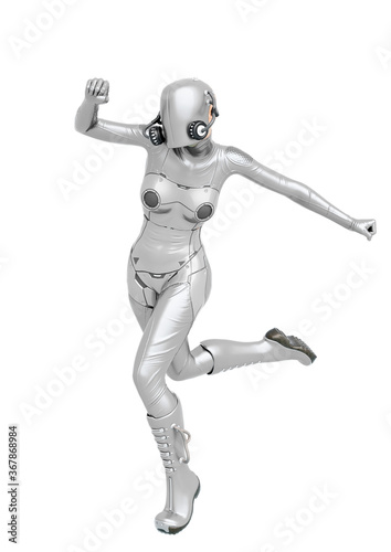 cyber soldier female running side view