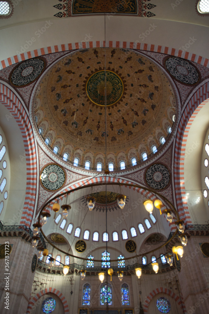 Interior of the Suleiman mosque. Istanbul, Turkey.