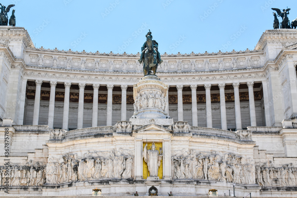 Monumental complex of the Vittoriano in Rome, with white marble columns and stairways