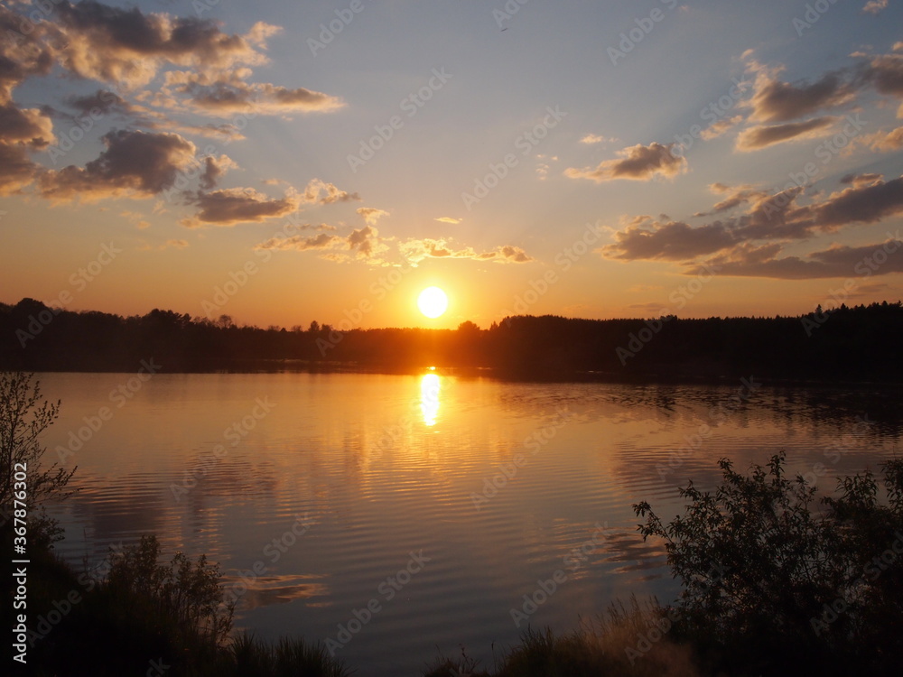 Sunset on lake in Russia