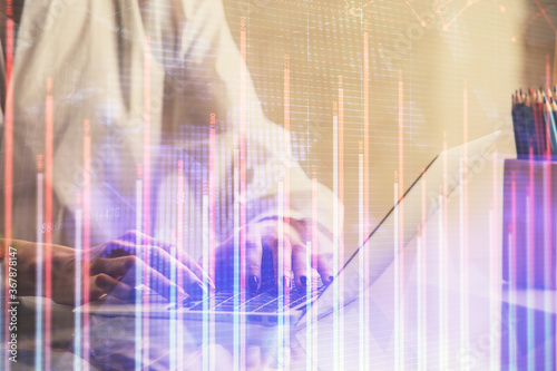 Wallpaper Mural Double exposure of woman hands typing on computer and forex chart hologram drawing. Stock market invest concept. Torontodigital.ca