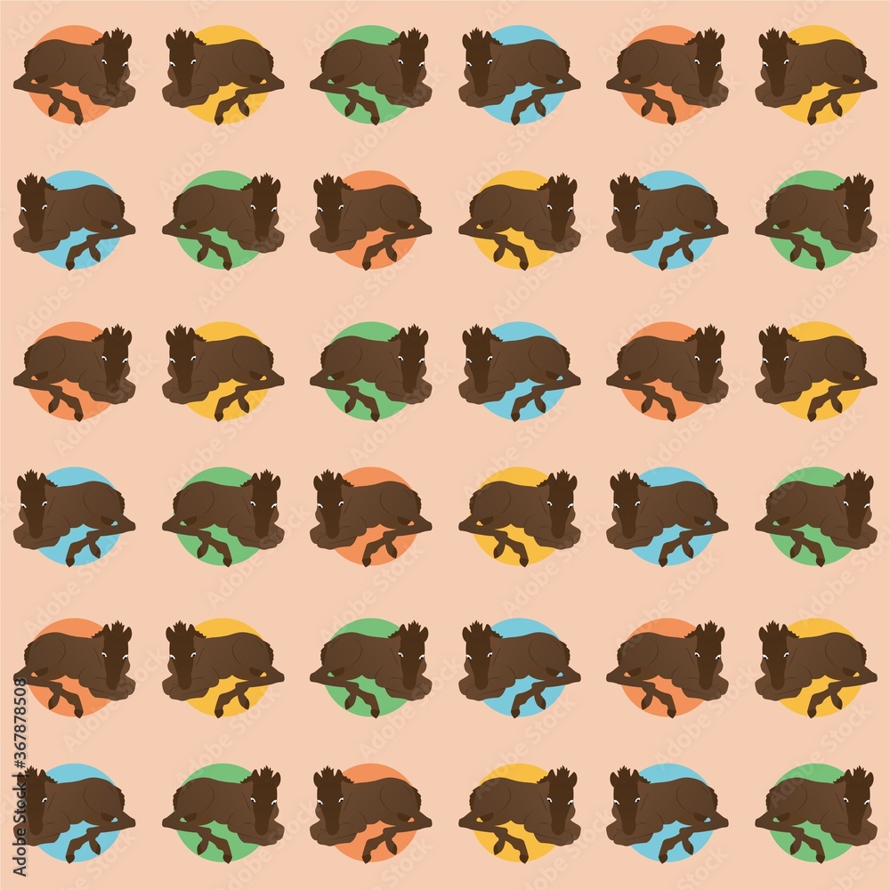 Fototapeta premium Horse Cute Illustration, Cartoon Funny Character, Pattern Wallpaper 