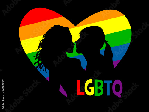 Rainbow flag movement lgbt, flat icon. Symbol of sexual minorities, lesbians. Girls in love. T-shirt print. Vector illustration