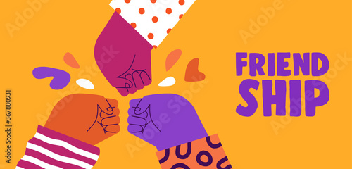 Friendship day banner of friend group fist bump