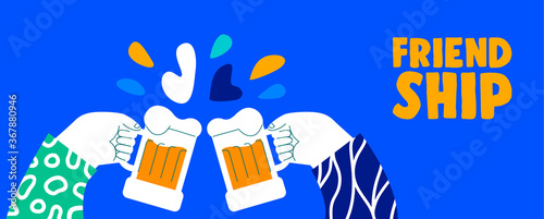 Friendship day banner of friends drinking beer