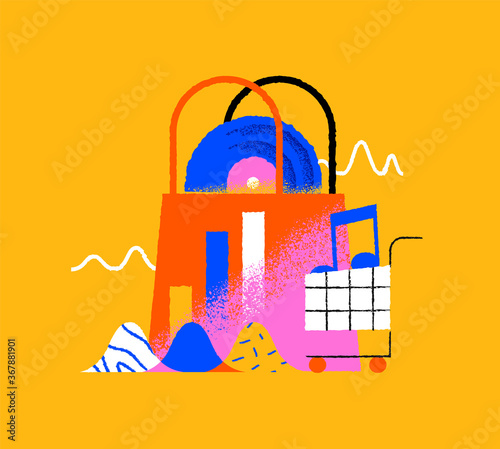 Music store business concept cartoon isolated