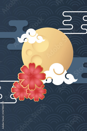 mid autumn festival poster with moon and flowers