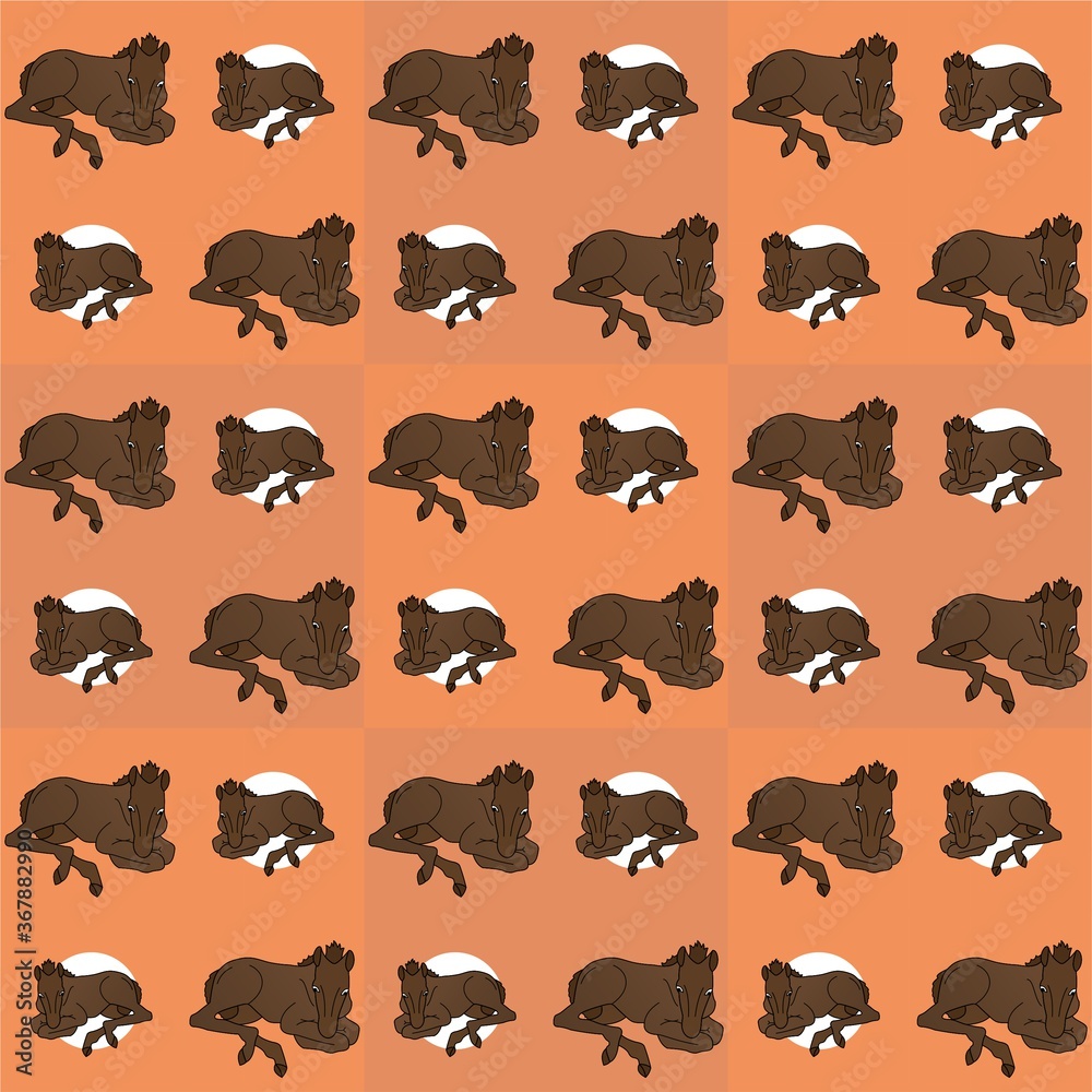 Horse Cute Illustration, Cartoon Funny Character, Pattern Wallpaper Horse Cute Illustration, Cartoon Funny Character, Pattern Wallpaper