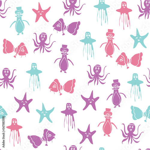 Vector white aquatic seamless pattern background