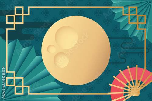mid autumn festival poster with moon and fan