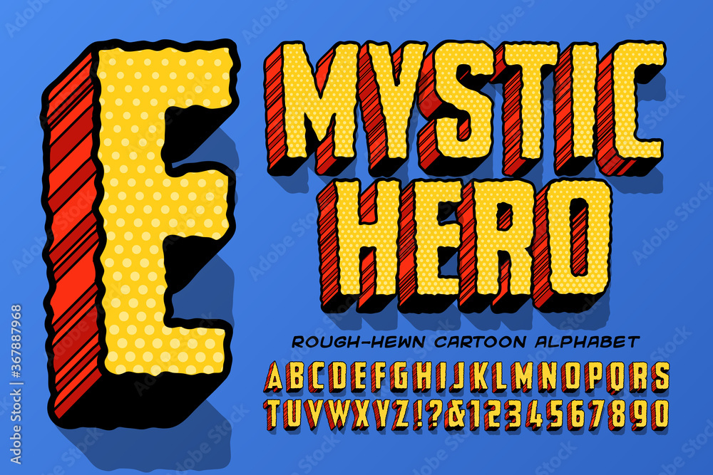 mini Estudiante Género Vector Font Alphabet in a Classic Retro Comic Book Style Title or Headline  Lettering; Mystic Hero Has a Rough-Hewn Look to the 3d Edges. Stock Vector  | Adobe Stock