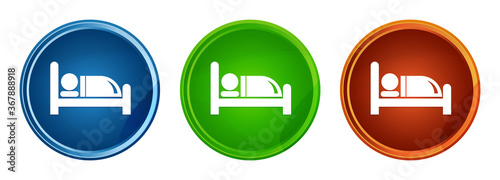 Hotel bed icon stylish round button set glass design