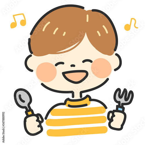 スプーンとフォークを持った男の子のイラスト