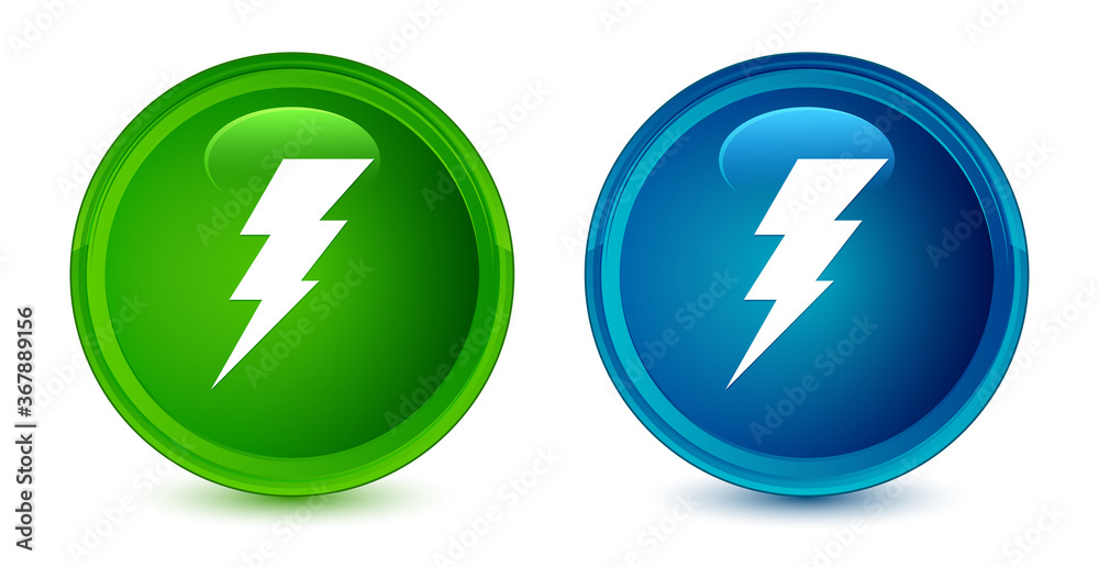 Electricity icon artistic shiny glossy blue and green round button set Electricity icon artistic shiny glossy blue and green round button set