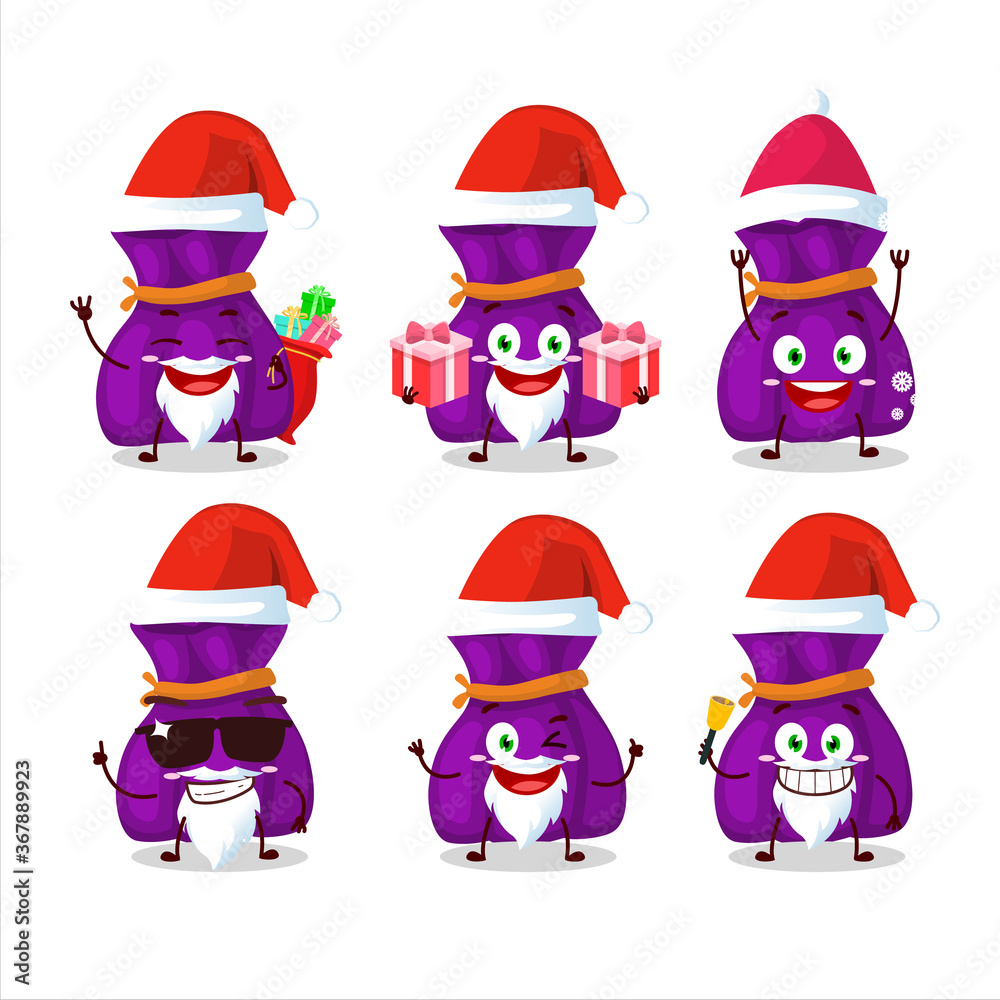 Santa Claus emoticons with purple candy sack cartoon character
