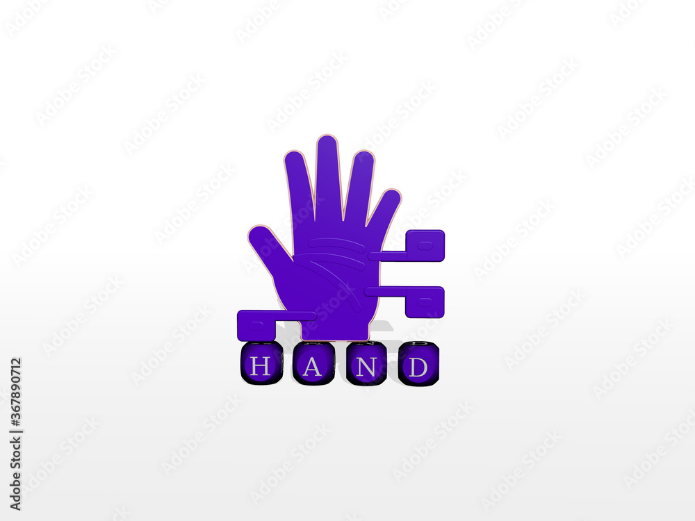 3D graphical image of hand vertically along with text built by metallic cubic letters from the top perspective, excellent for the concept presentation and slideshows. illustration and background 3D graphical image of hand vertically along with text built by metallic cubic letters from the top perspective, excellent for the concept presentation and slideshows. illustration and background