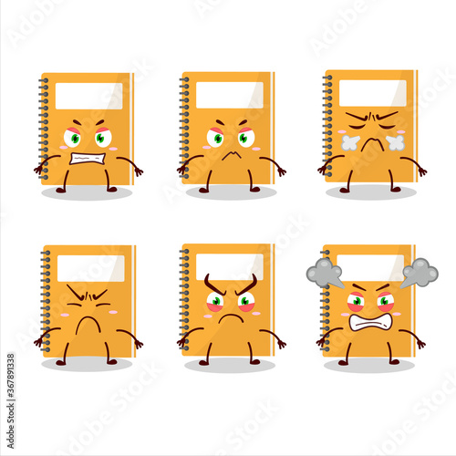 Orange study book cartoon character with various angry expressions