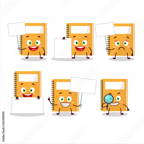 Orange study book cartoon character bring information board