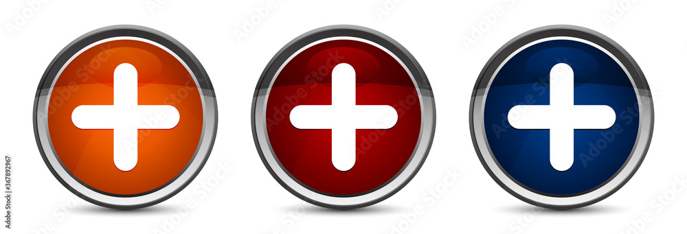 Fototapeta premium Plus icon exclusive blue red and orange round button design set