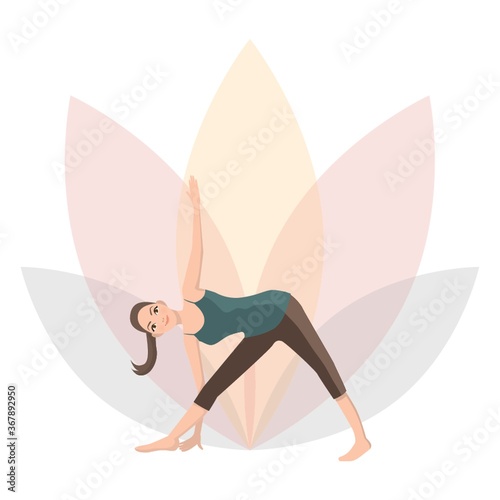 woman practising yoga in revolved triangle yoga pose