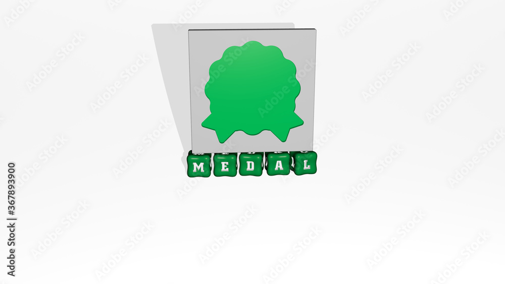 3D illustration of medal graphics and text made by metallic dice letters for the related meanings of the concept and presentations. award and icon 3D illustration of medal graphics and text made by metallic dice letters for the related meanings of the concept and presentations. award and icon