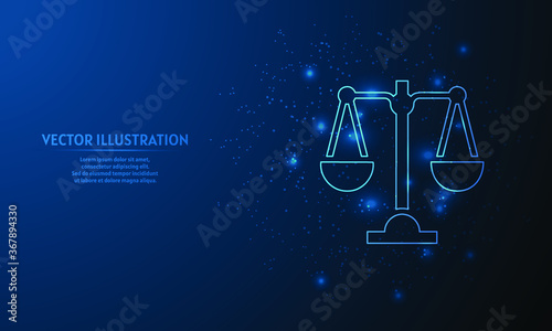 justice scale on blue abstract background.  starlight background