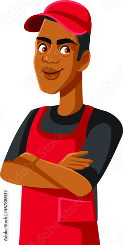 Male Sales Clerk Supermarket Employee Standing With Arms Crossed