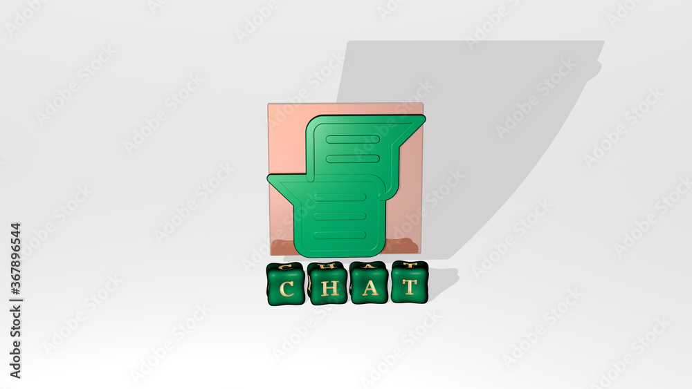 3D illustration of CHAT graphics and text made by metallic dice letters for the related meanings of the concept and presentations. icon and communication 3D illustration of CHAT graphics and text made by metallic dice letters for the related meanings of the concept and presentations. icon and communication