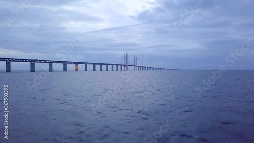 Wallpaper Mural Oresund bridge drone flyover cloudy day evening time Torontodigital.ca