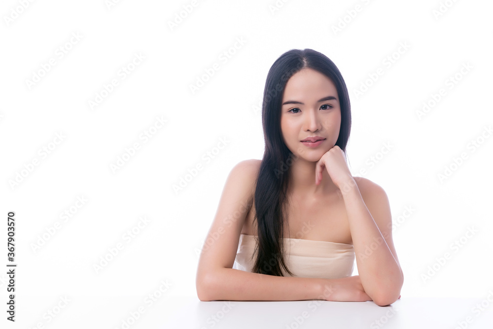 Beautiful spa model girl on white wall, healthy skin woman
