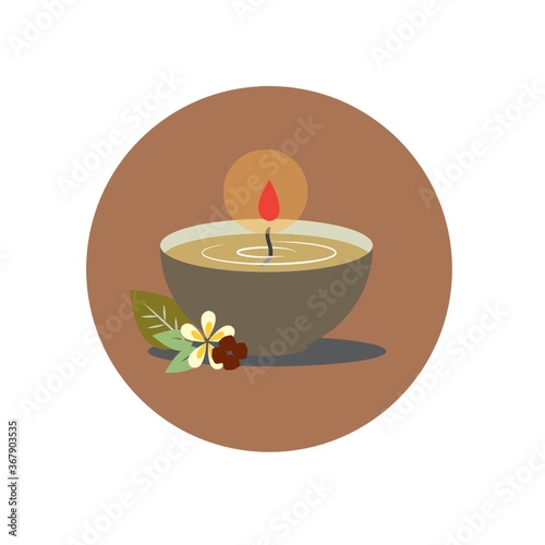 burning candle in a bowl