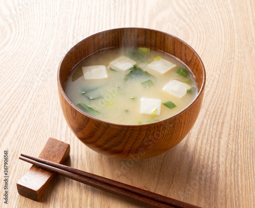miso soup of tofu and wakame seaweed