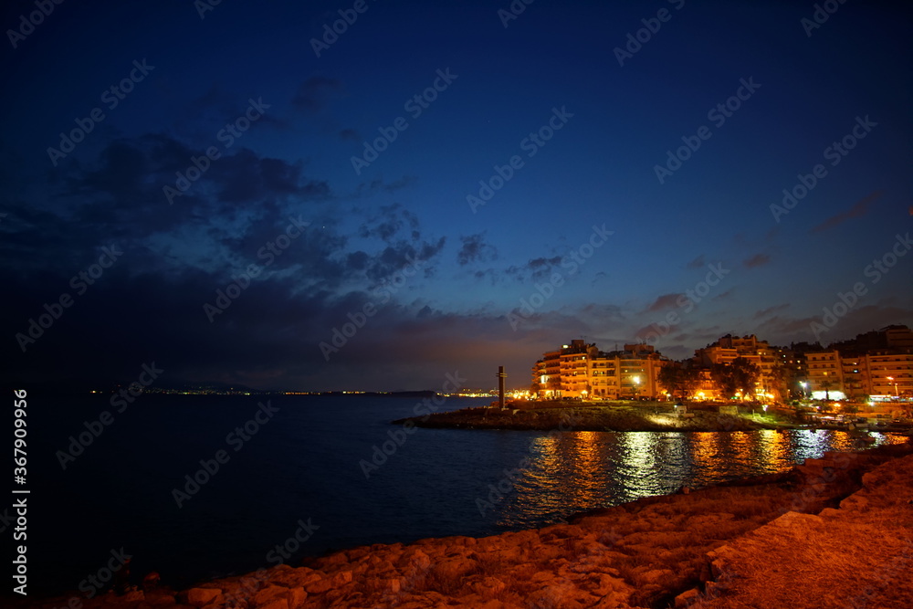 night view in Piraeus, Greece, Europe