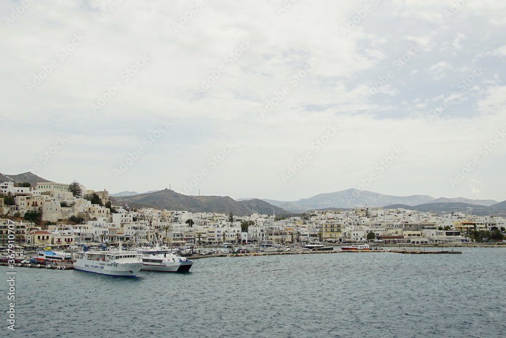 the ferry arriving at beautiful island, Greece, Europe