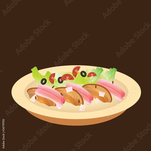 sashimi with mushroom and salad