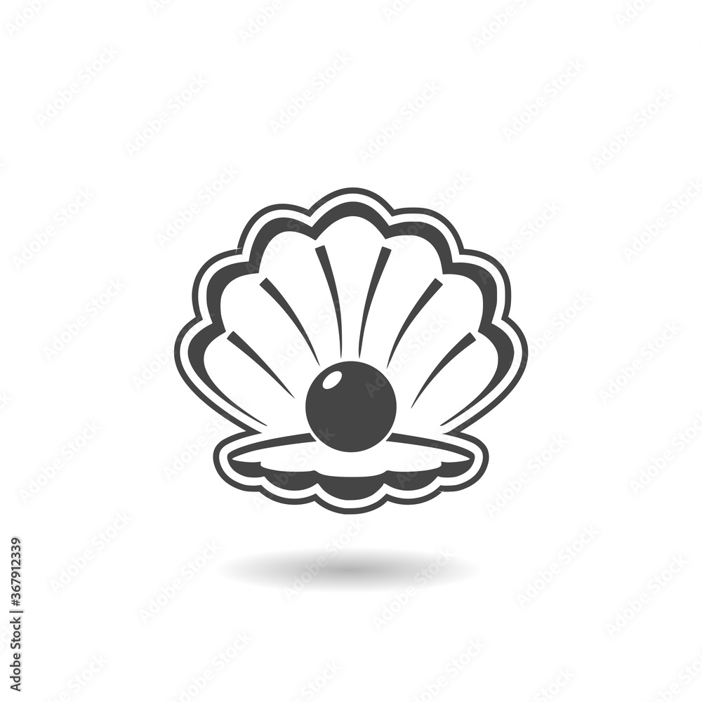 Natural Open Shell With Pearl Icon With Shadow Stock イラスト Adobe Stock