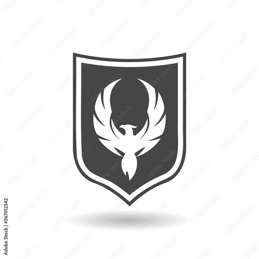 Creative Phoenix Bird Shield Logo with shadow Creative Phoenix Bird Shield Logo with shadow
