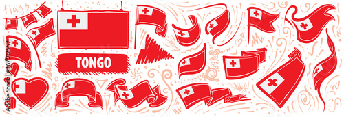 Vector set of the national flag of Tonga in various creative designs
