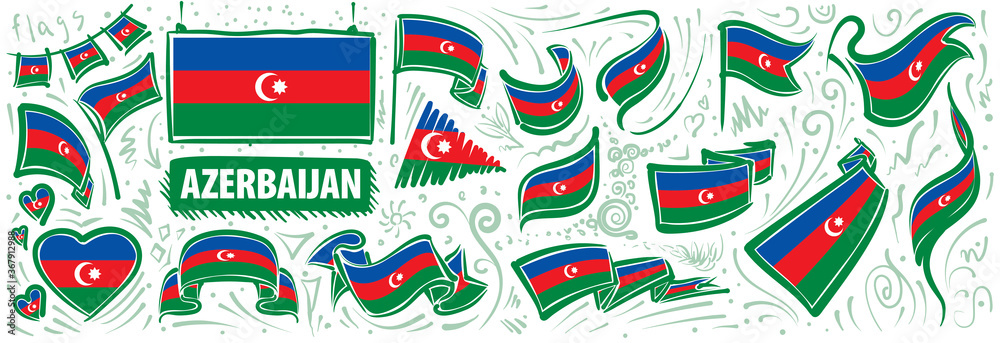Vector set of the national flag of Azerbaijan in various creative designs Vector set of the national flag of Azerbaijan in various creative designs
