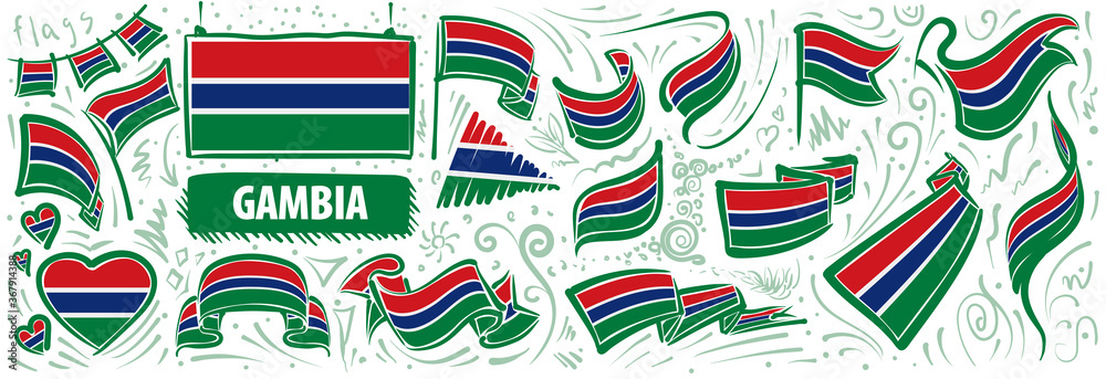 Vector set of the national flag of Gambia in various creative designs Vector set of the national flag of Gambia in various creative designs