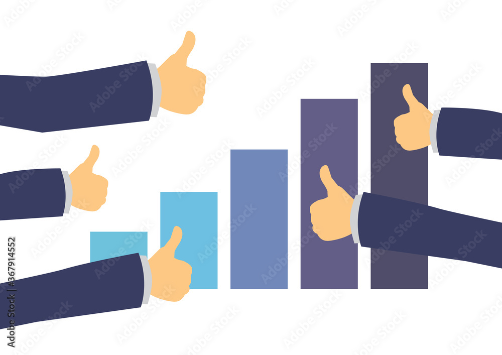 Market stock graph with thumb up hands. Market stock graph with thumb up hands.