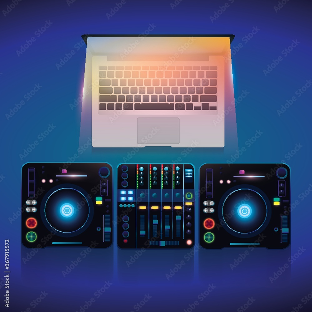 Fototapeta premium laptop and dj mixer