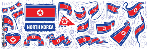 Vector set of the national flag of North Korea in various creative designs
