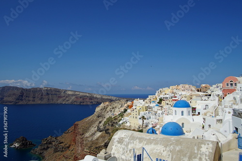beautiful landscape and the sea of Santorini island from the square in Oia, Greece, Europe