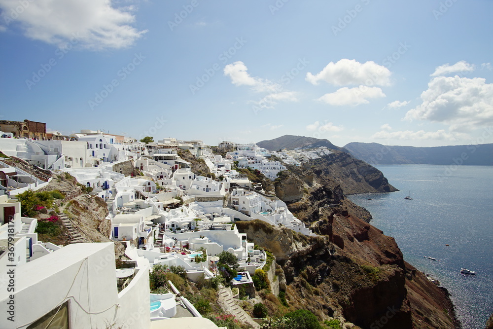 The landscape with beautiful buildings, houses in santorini island, Oia, Greece, Europe
