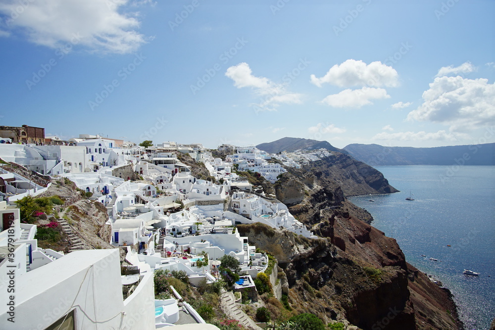 The landscape with beautiful buildings houses in santorini island in Oia, Greece, Europe