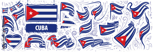 Vector set of the national flag of Cuba in various creative designs