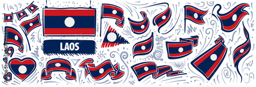 Vector set of the national flag of Laos in various creative designs