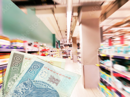 Supermarkt und Geld Polnische Zloty PLN