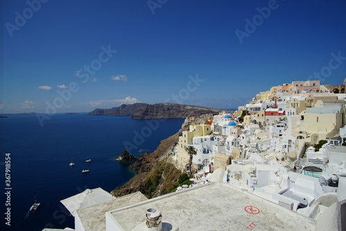 The landscape with beautiful buildings, houses in santorini island, Oia, Greece, Europe 